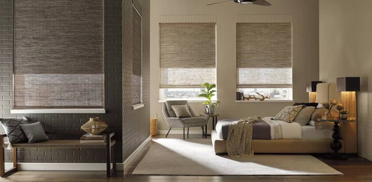 Hunter Douglas bedroom window shades in a home near Rohnert Park, California