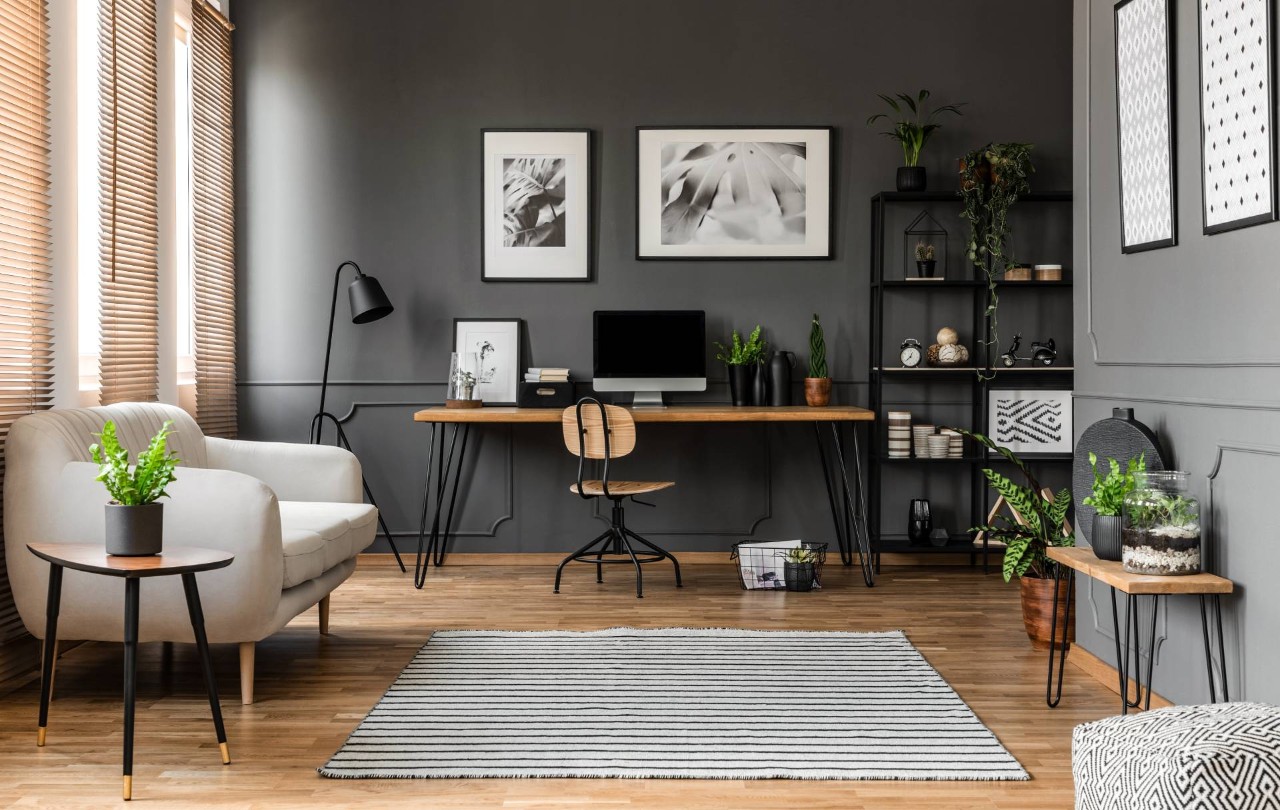 Home office with a desk, furniture, and window blinds at  Creative Window Fashions near Rohnert Park, CA