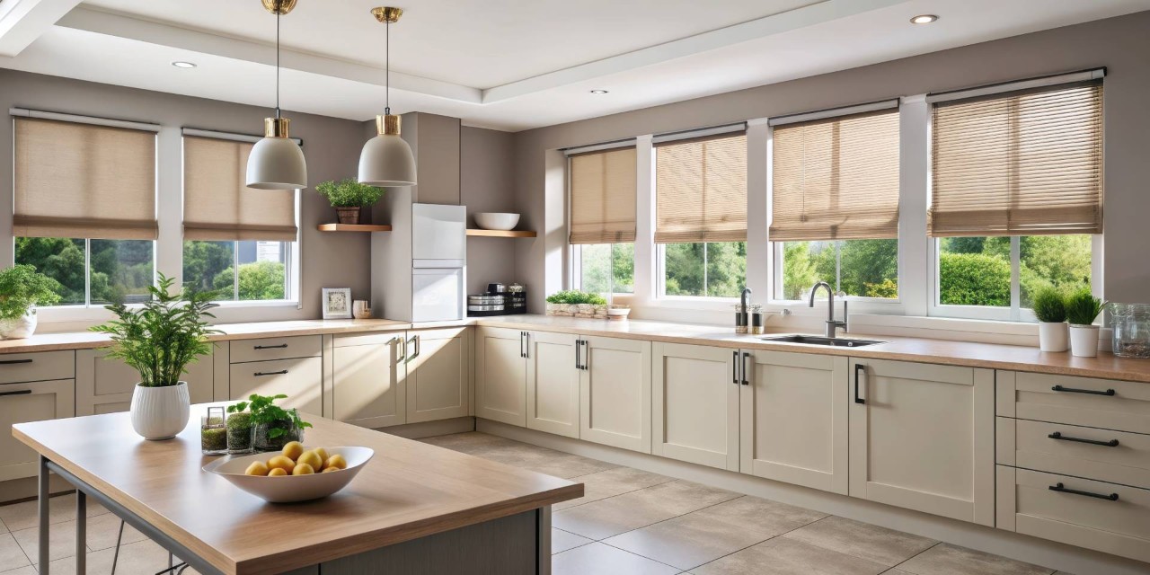 Modern kitchen with kitchen window treatments near Rohnert Park, CA